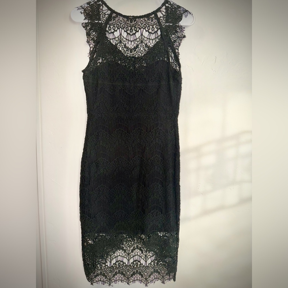 Free People Intimately Black Lace Midi Dress XS Boho Sheer Overlay